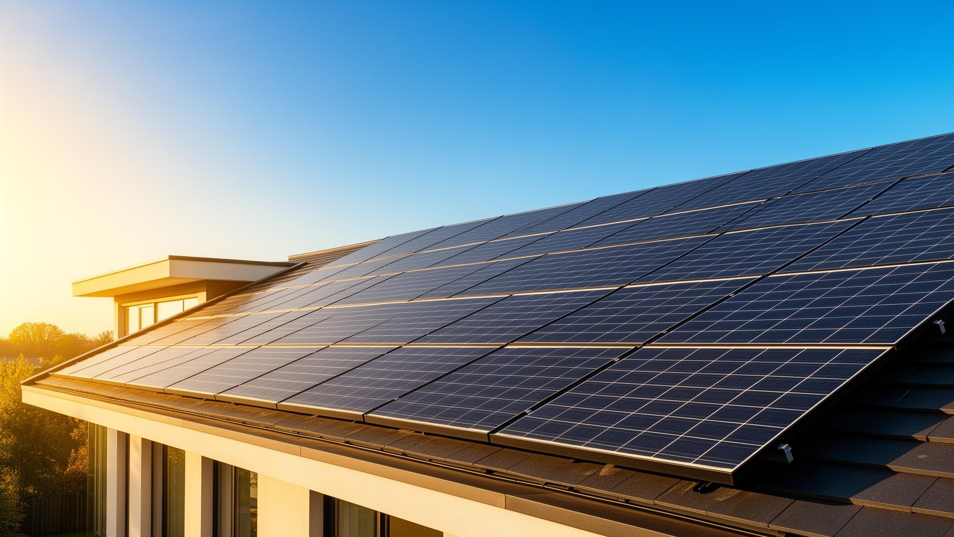 Painéis solares instalados em telhado residencial